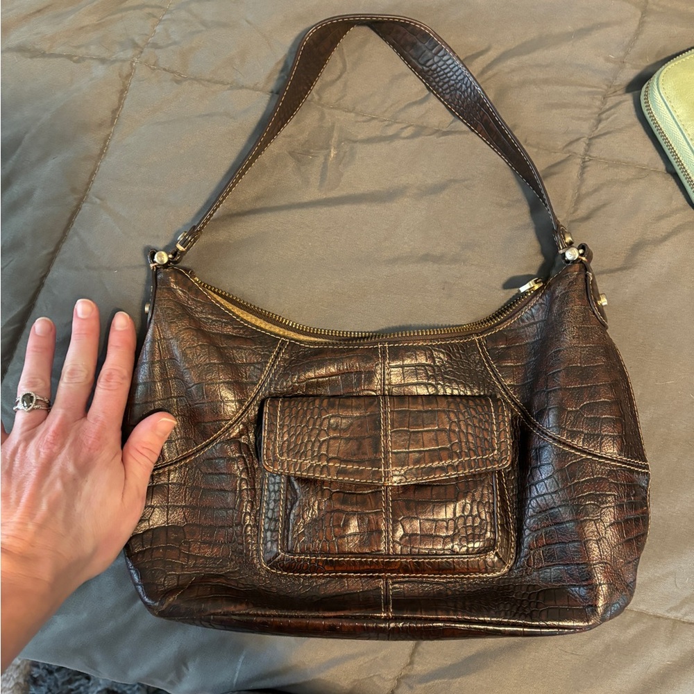 Liz Claiborne dark brown leather croc purse